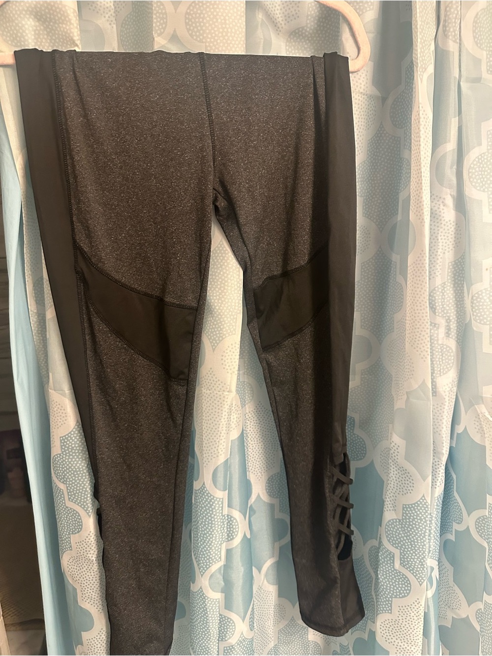 Black Women’s Performance Leggings with Side strappy cross cross style - S/M